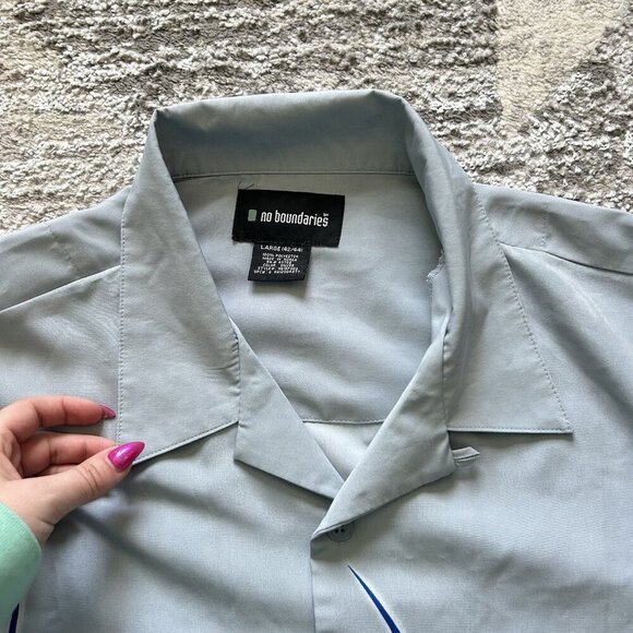 Vintage No Boundaries Blue Flames Button Up Shirt Black Mens Large L Y2K 90s - Picture 4 of 8